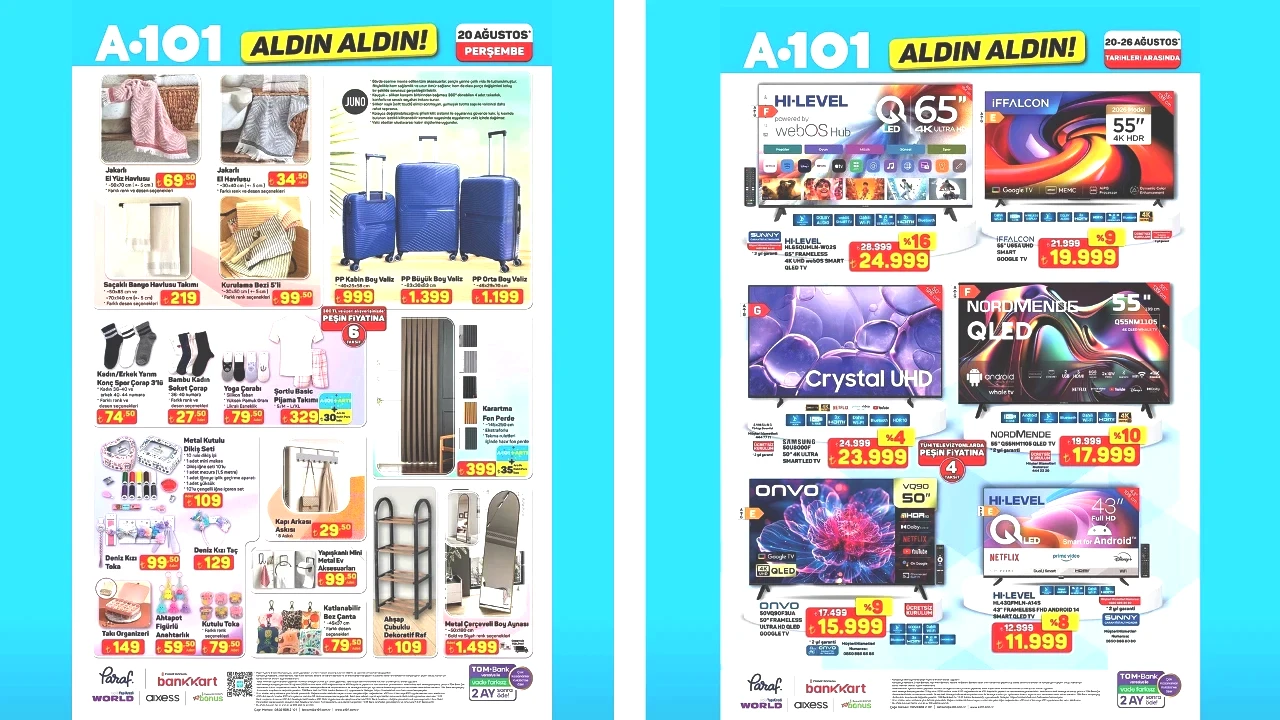 TELEVİZYONLARIN FİYATLARI BELLİ OLDU Elektronik ürünler arasında iki farklı televizyon modeli bulunuyor. HI-LEVEL HL65QUMLN-W02S 65” Frameless 4K UHD WebOS Smart QLED TV 24 bin 999 TL fiyatla listelenirken, İffalcon 55” U65A UHD Smart Google TV’nin fiyatı 19 bin 999 TL olarak belirtiliyor.